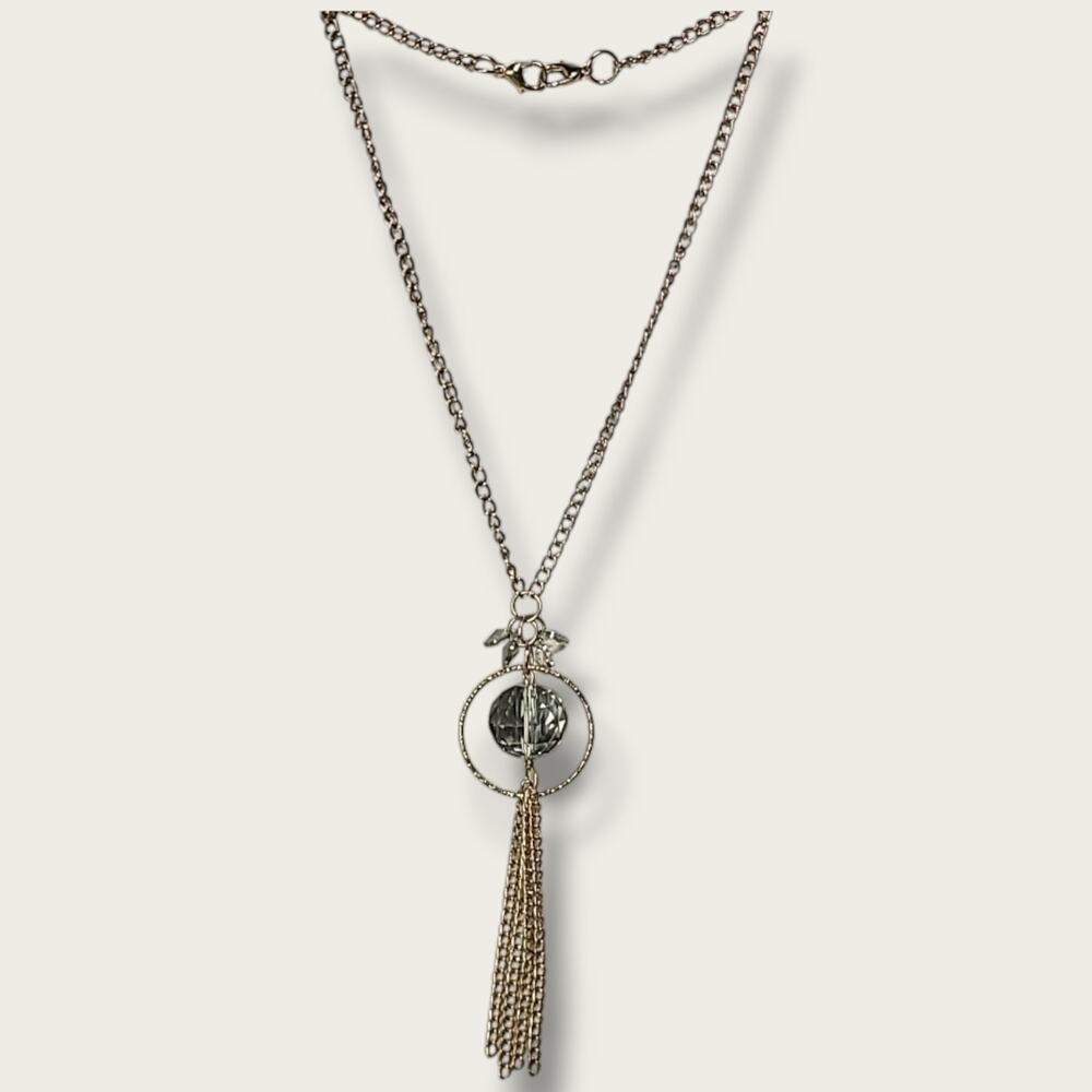 Vintage Gold Tone Crystal Glass Tassel Pendant Necklace 24"‎ - Picture 4 of 5